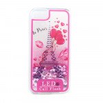 Wholesale iPhone 7 Plus LED Flash Design Liquid Star Dust Case (Eiffel Tower Hot Pink)